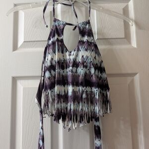 Hobie Shibori Tie Dye Fringe Halter Bikini  Set -Size Medium